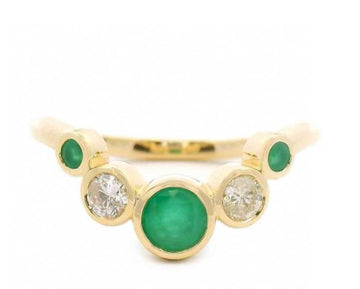 Emerald & Diamond Curved Band in 14K Yellow Gold, 0.57ctw