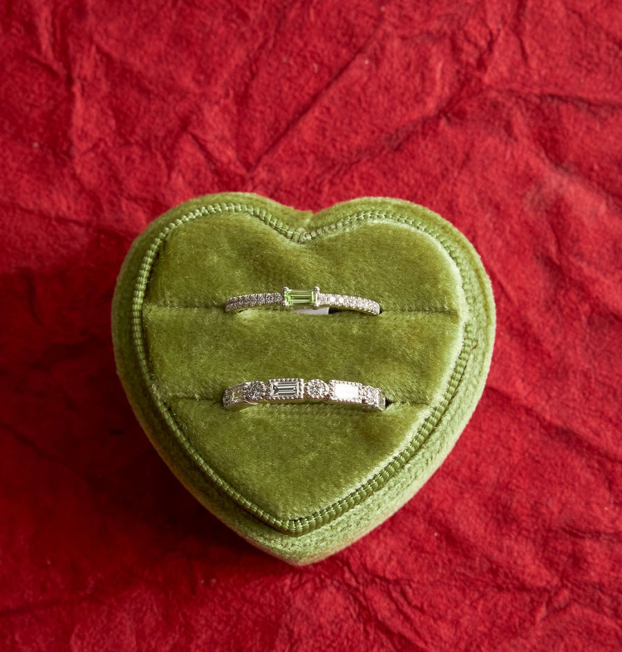 Peridot & Diamond Baguette Ring in 14K White Gold