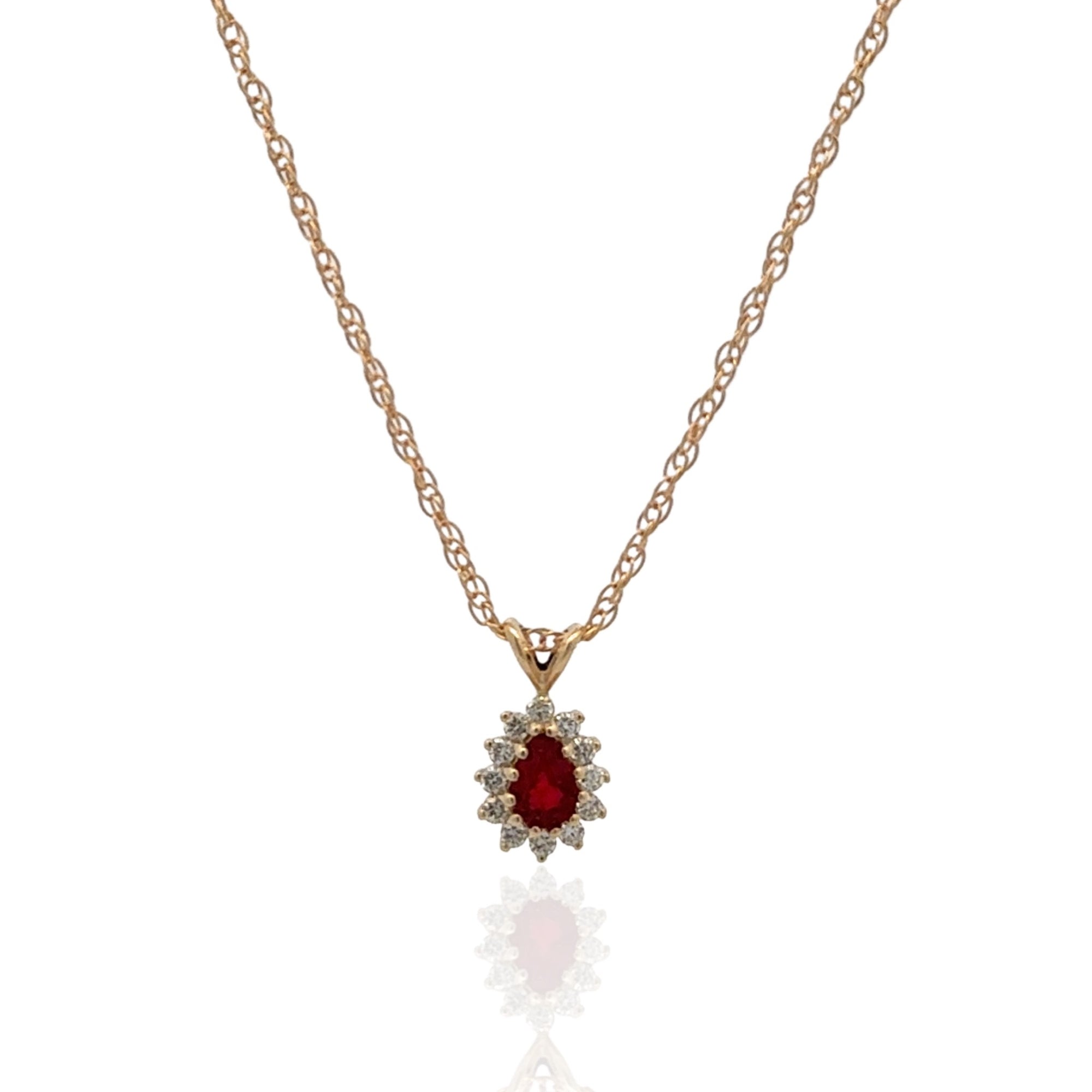 14 Karat Yellow Gold Ruby and Diamond Pendant