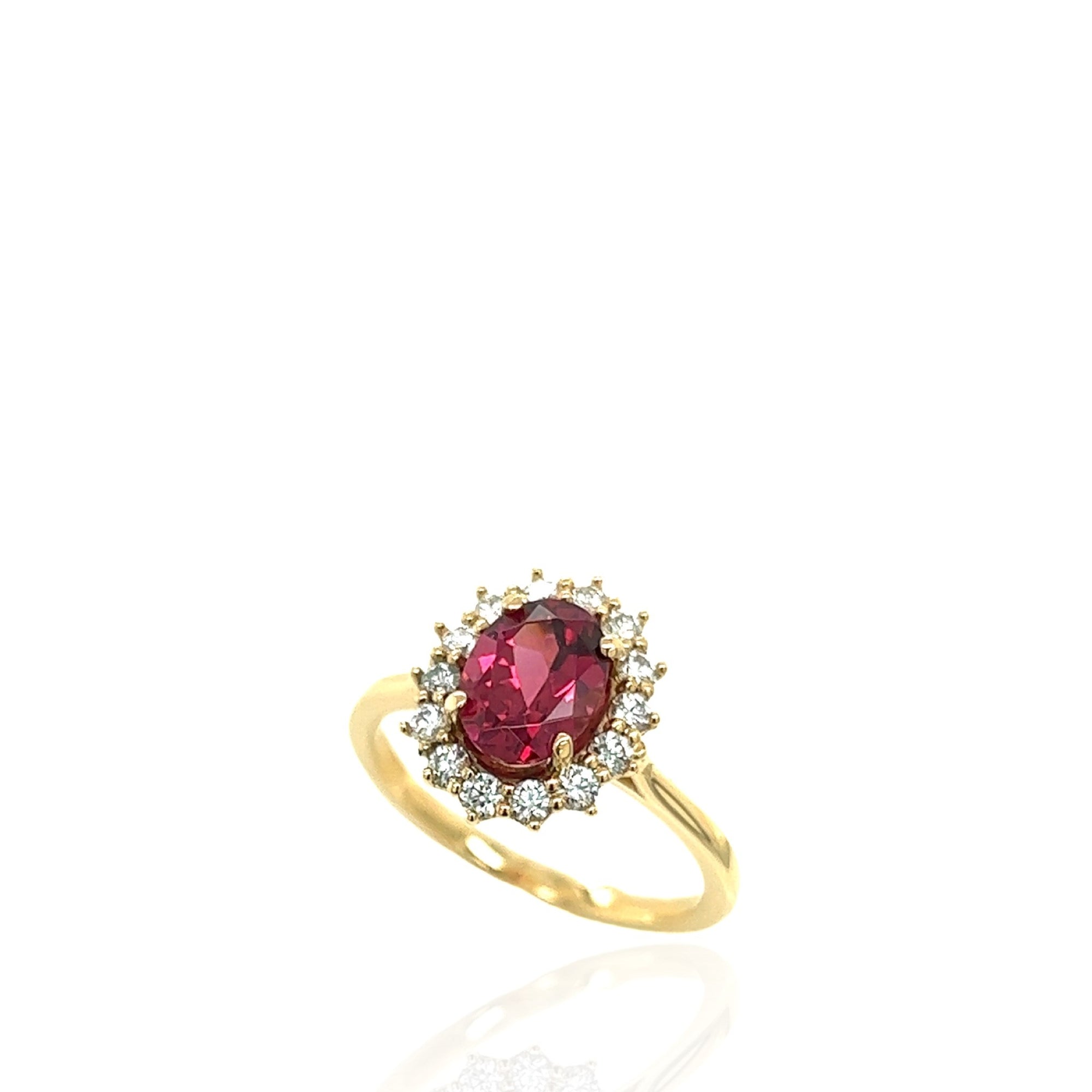 14 Karat Yellow Gold Rhodolite Garnet and Diamond Ring