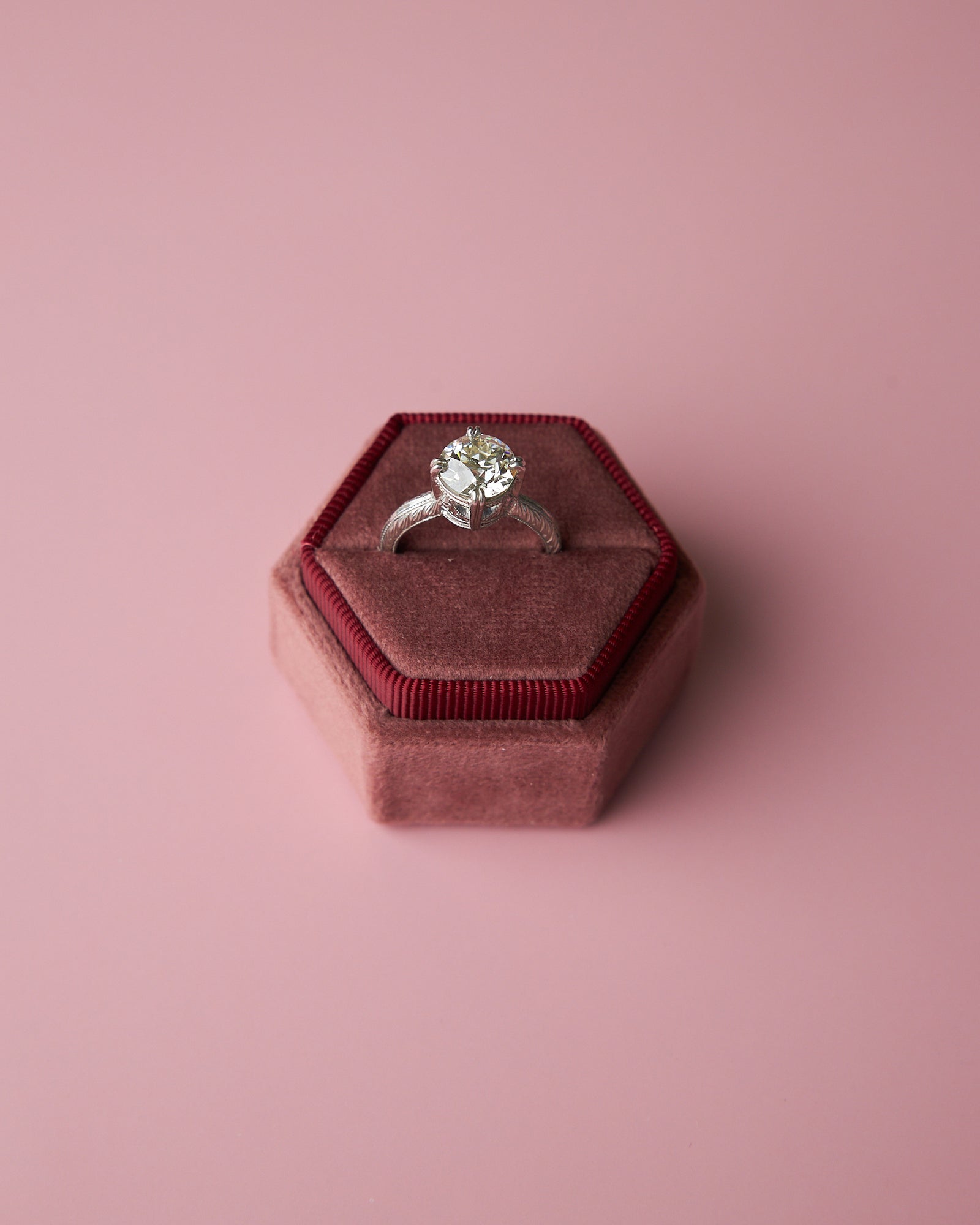 Platinum Floral Engraved Ring with 2.31ct Old European Cut Diamond