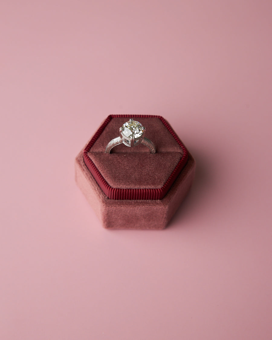 Platinum Floral Engraved Ring with 2.31ct Old European Cut Diamond