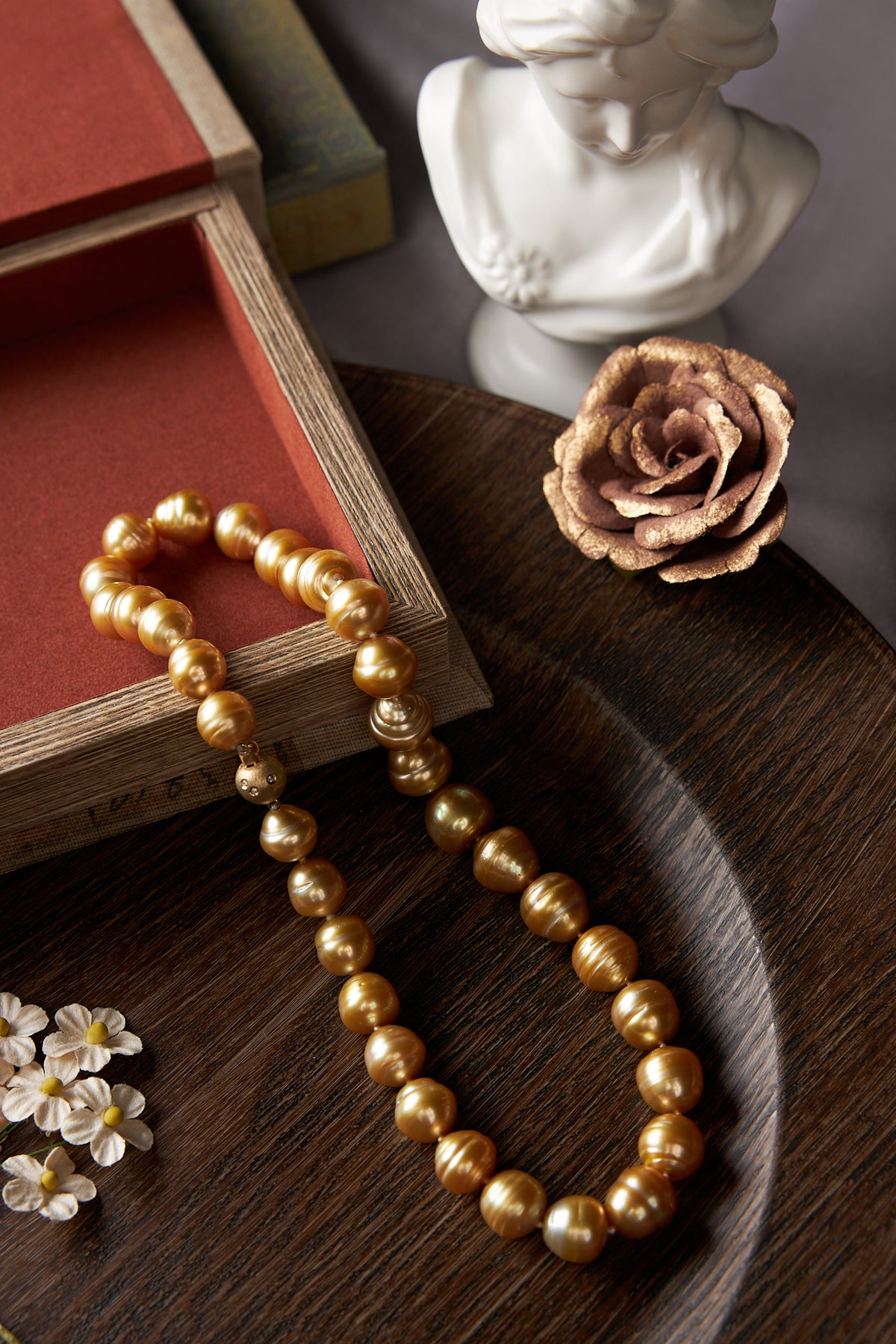 14 Karat Yellow Gold and Golden Pearl Necklace