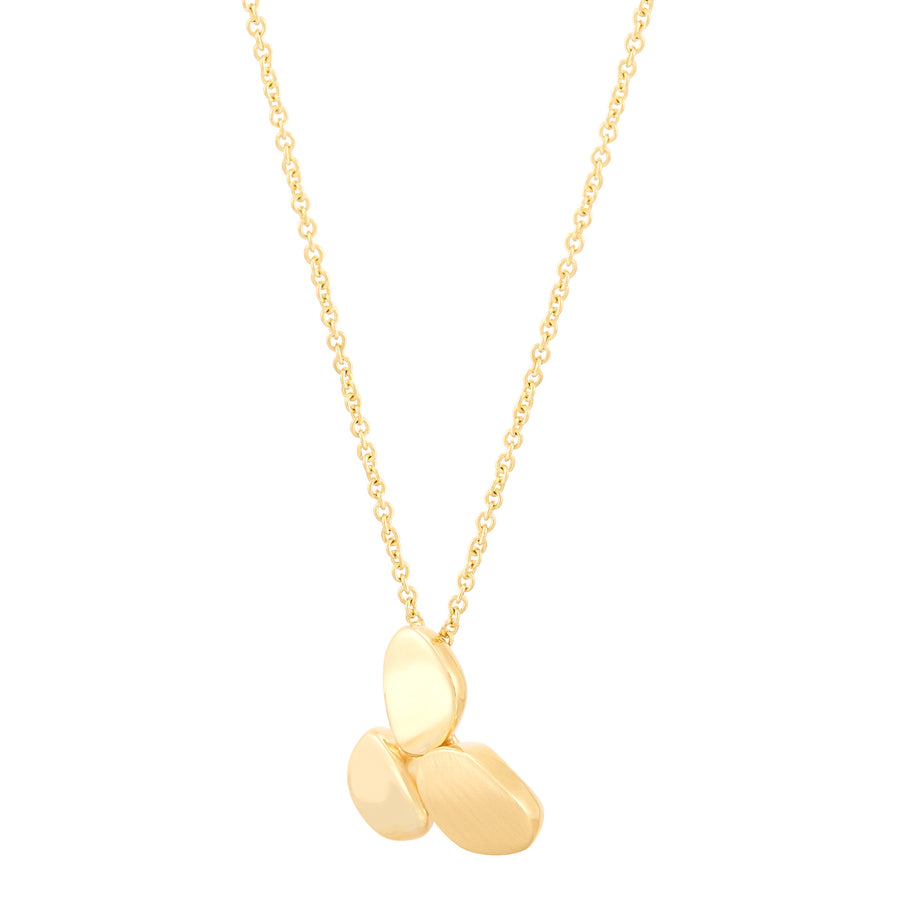 Satin & Polished Graduated Oval Disk Necklace in 14K Yellow Gold