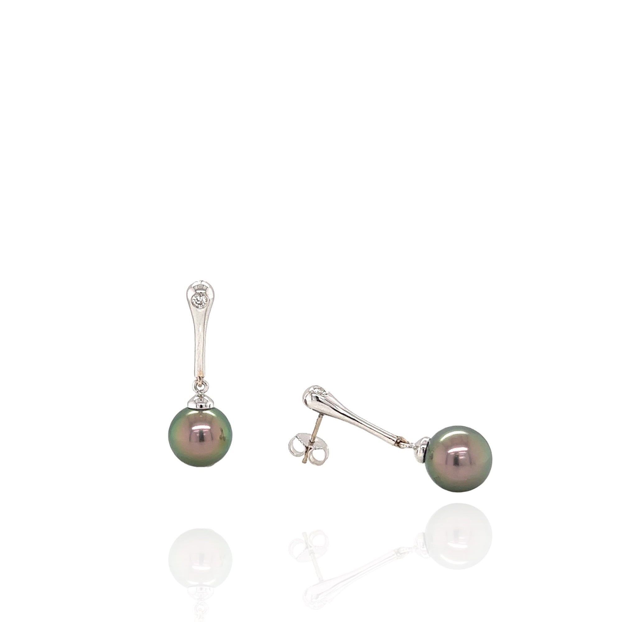18 Karat White Gold Black Tahitian Pearl and Diamond Earrings