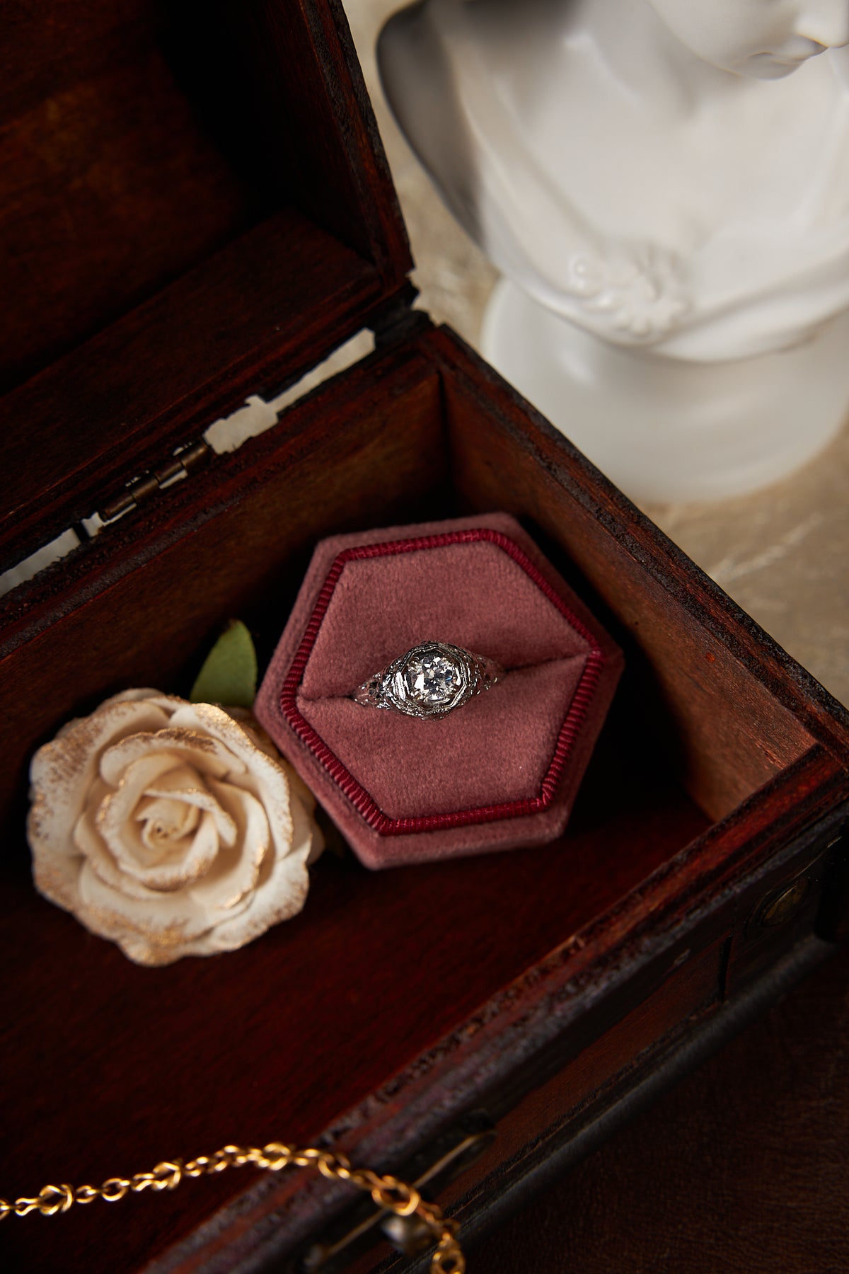 18 Karat Art Deco Filigree Engagement Ring