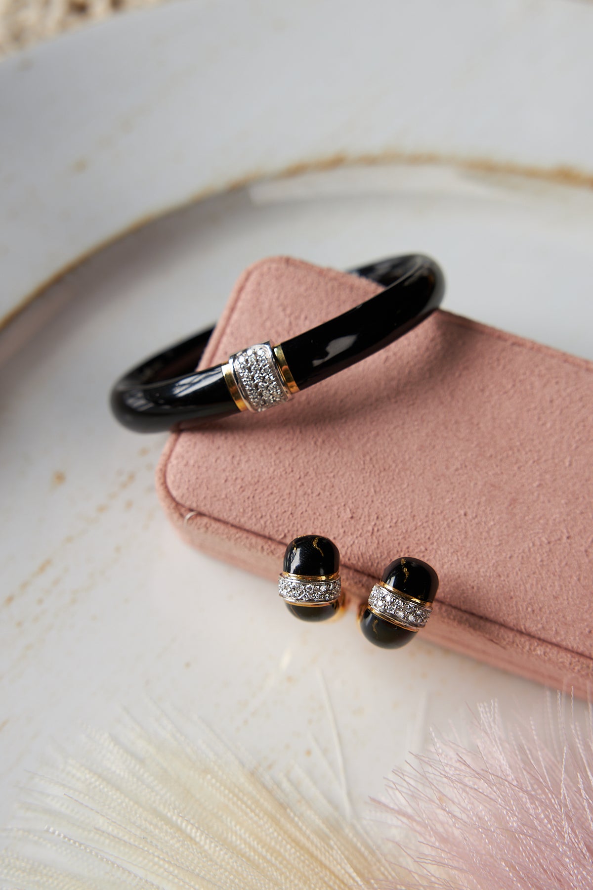 18 Karat Yellow and White Gold Enamel and Diamond Bracelet