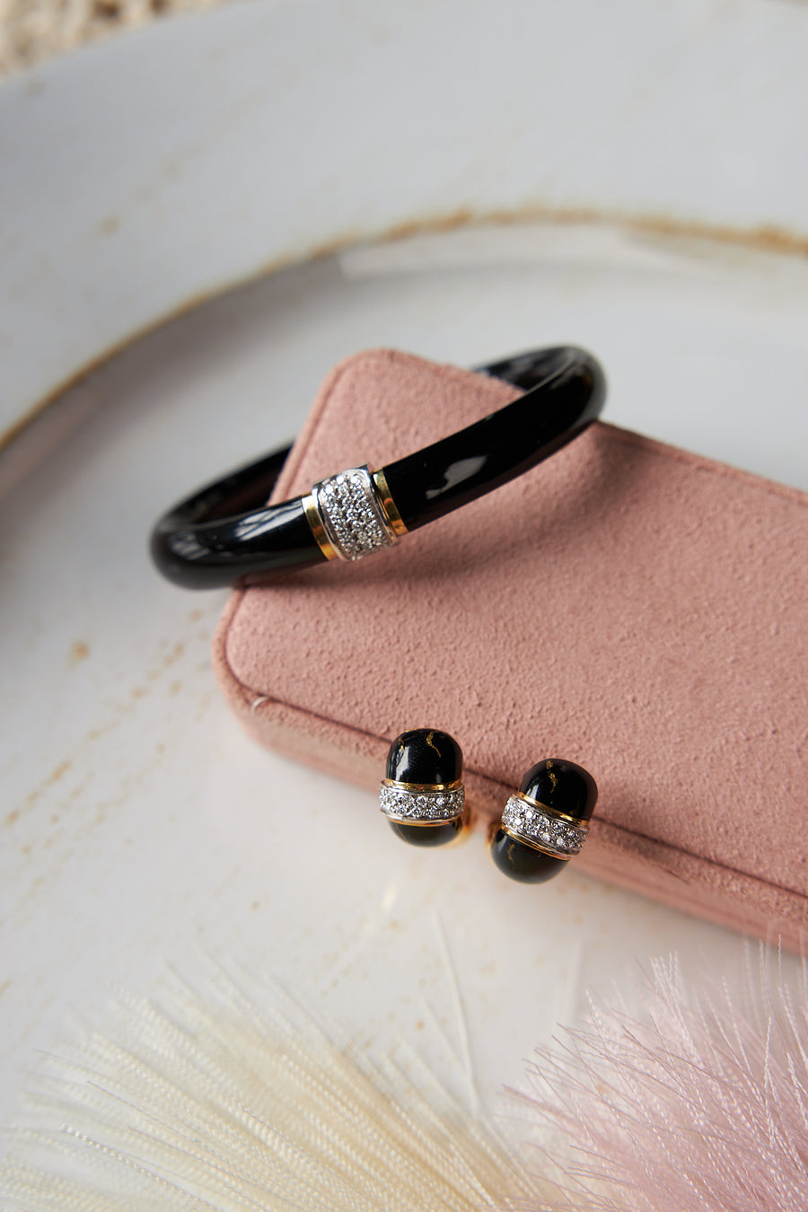 18 Karat Yellow and White Gold Enamel and Diamond Bracelet