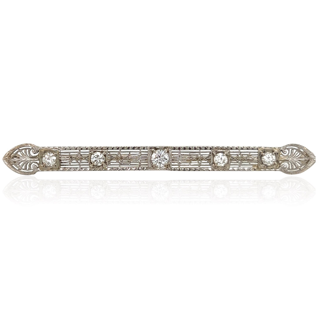 14 Karat White Gold Diamond Bar Pin