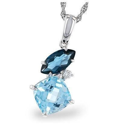 14 Karat White Gold Swiss and London Blue Topaz Necklace