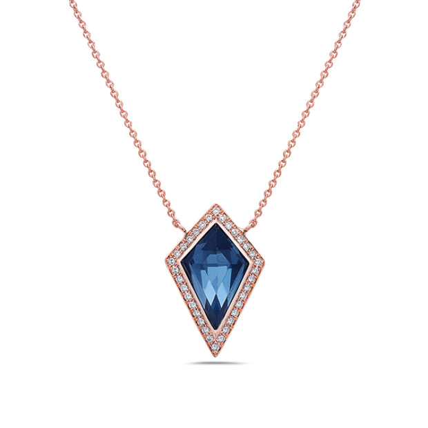14 Karat Rose Gold London Blue Topaz and Diamond Necklace