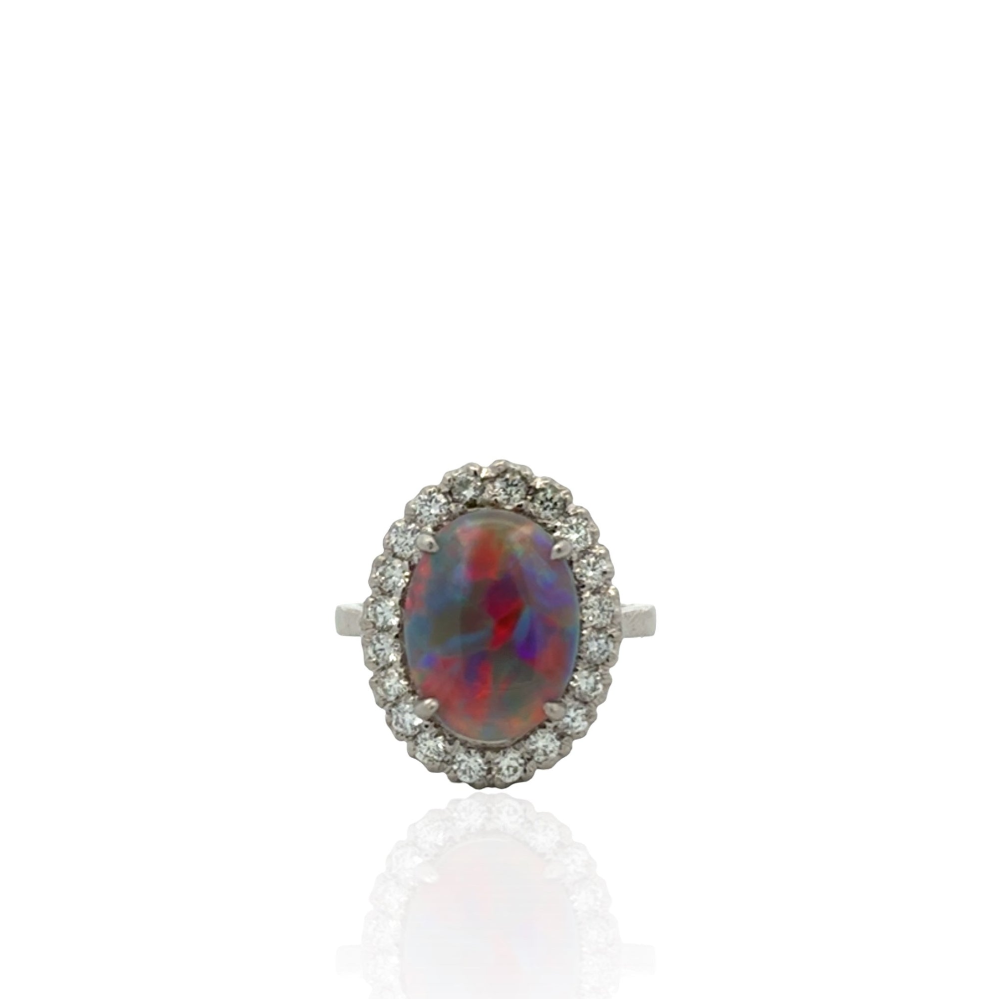 Black Opal & Diamond Handmade Ring in Platinum, 3.34ctw