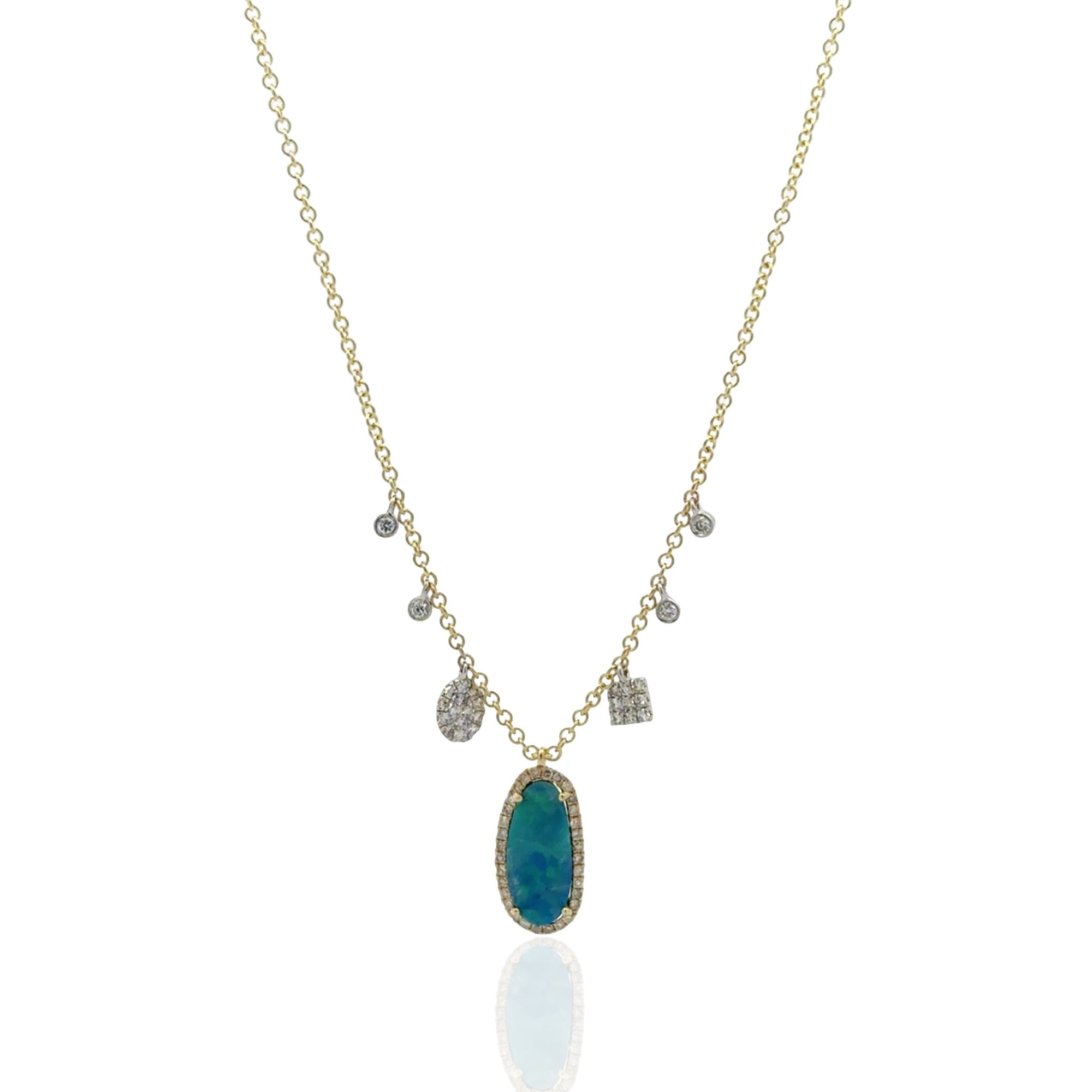 14 Karat Yellow Gold Opal and Diamond Necklace