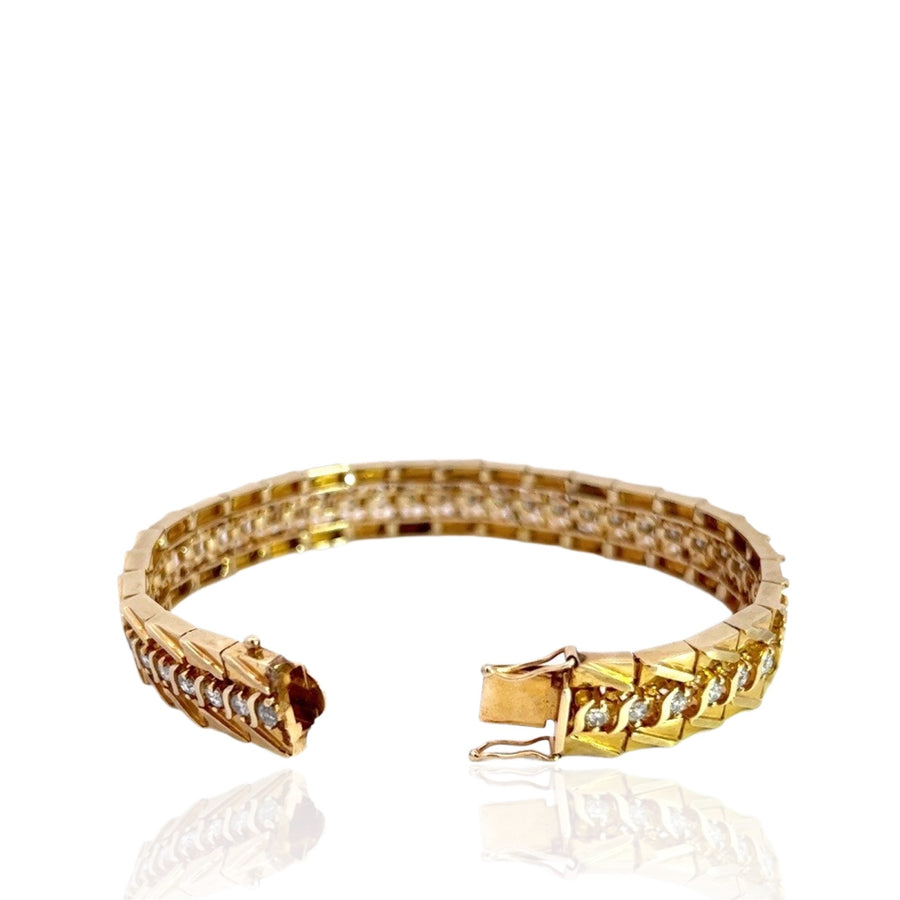 14 Karat Yellow Gold Link Bracelet with Diamonds