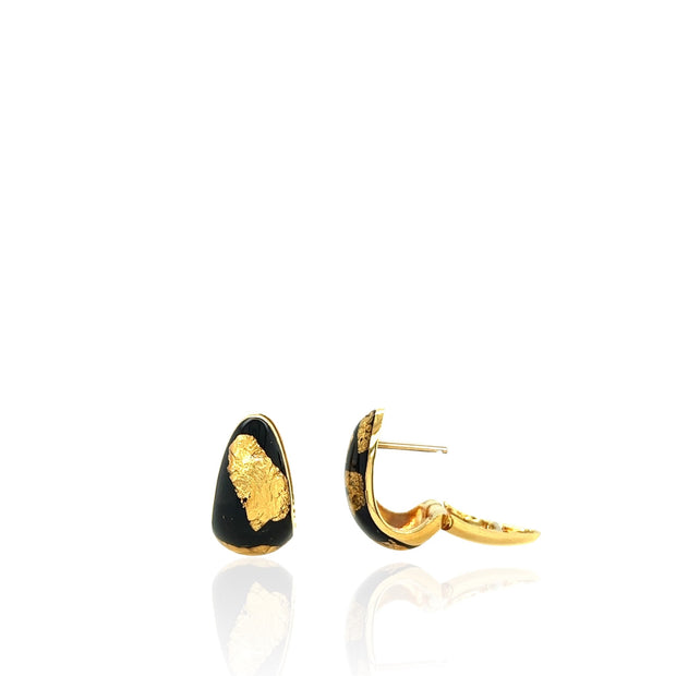 18 Karat Yellow Gold Enamel Huggie Hoop Earrings