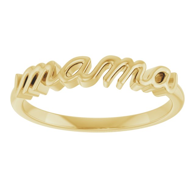 14K Yellow Gold "Mama" Script Ring