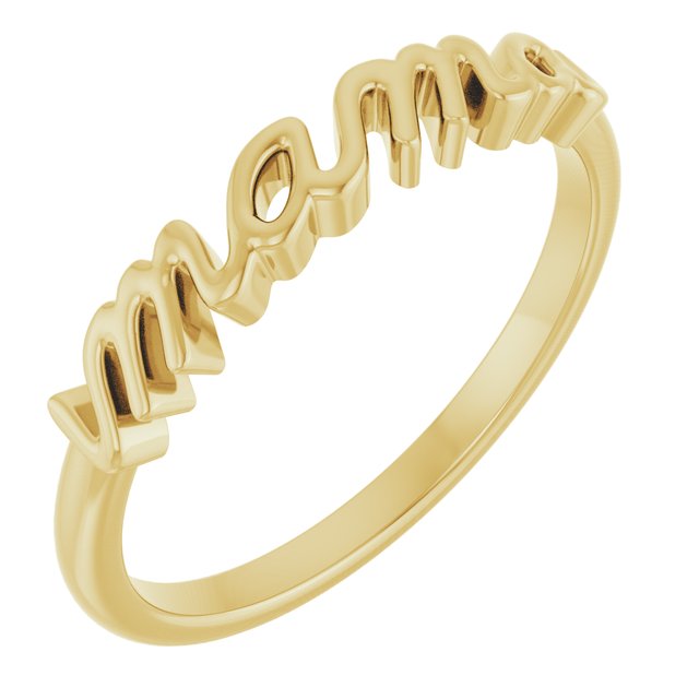 14K Yellow Gold "Mama" Script Ring