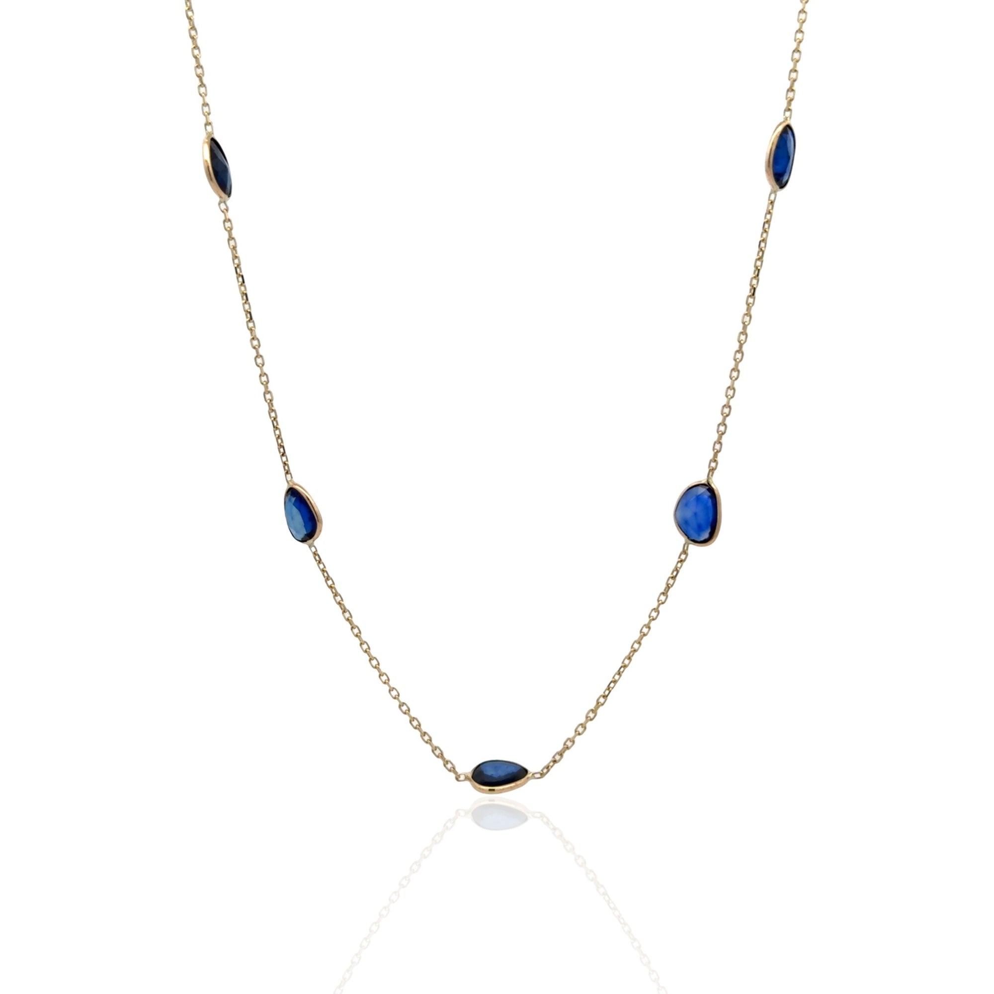 14 Karat Yellow Gold Sapphire Station Necklace