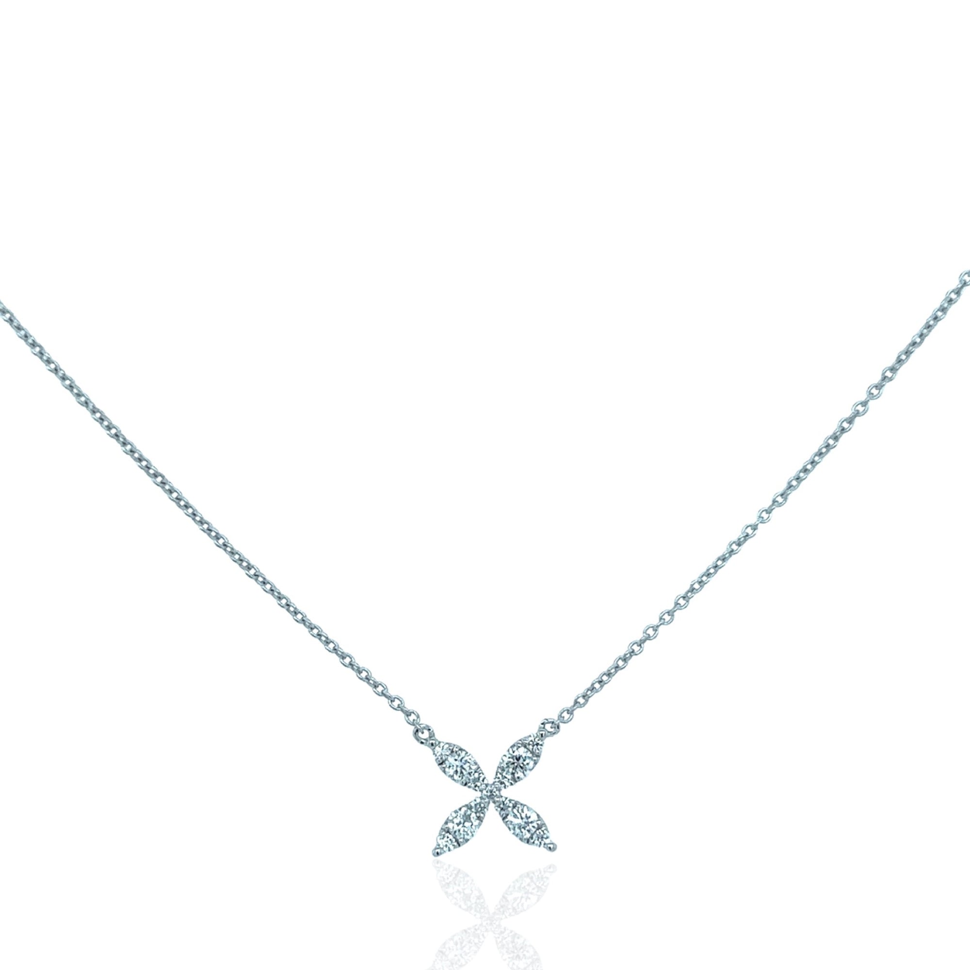 14 Karat White Gold Diamond Station Necklace