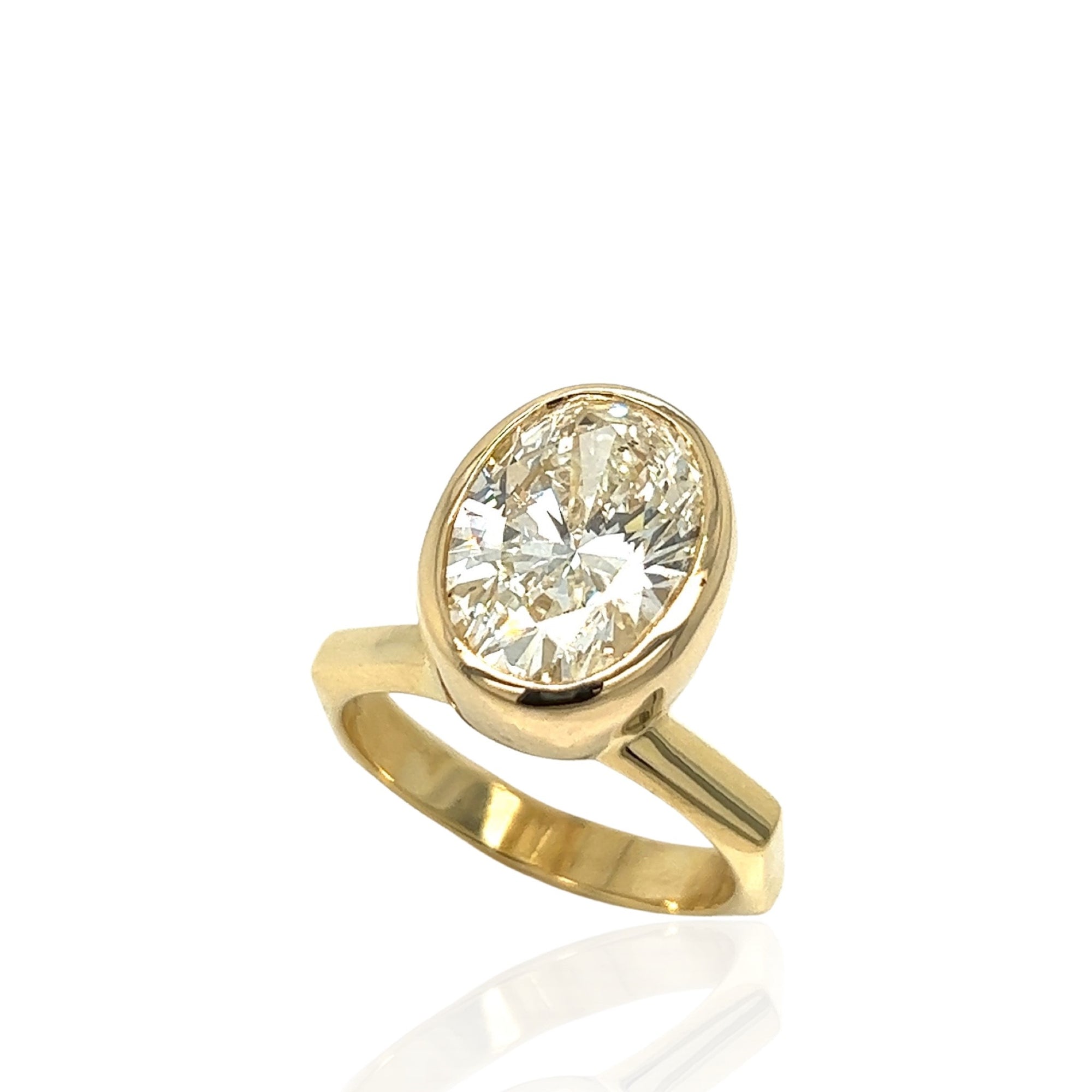 Handmade Oval Diamond Bezel Ring in 18K Yellow Gold, 4.01ct