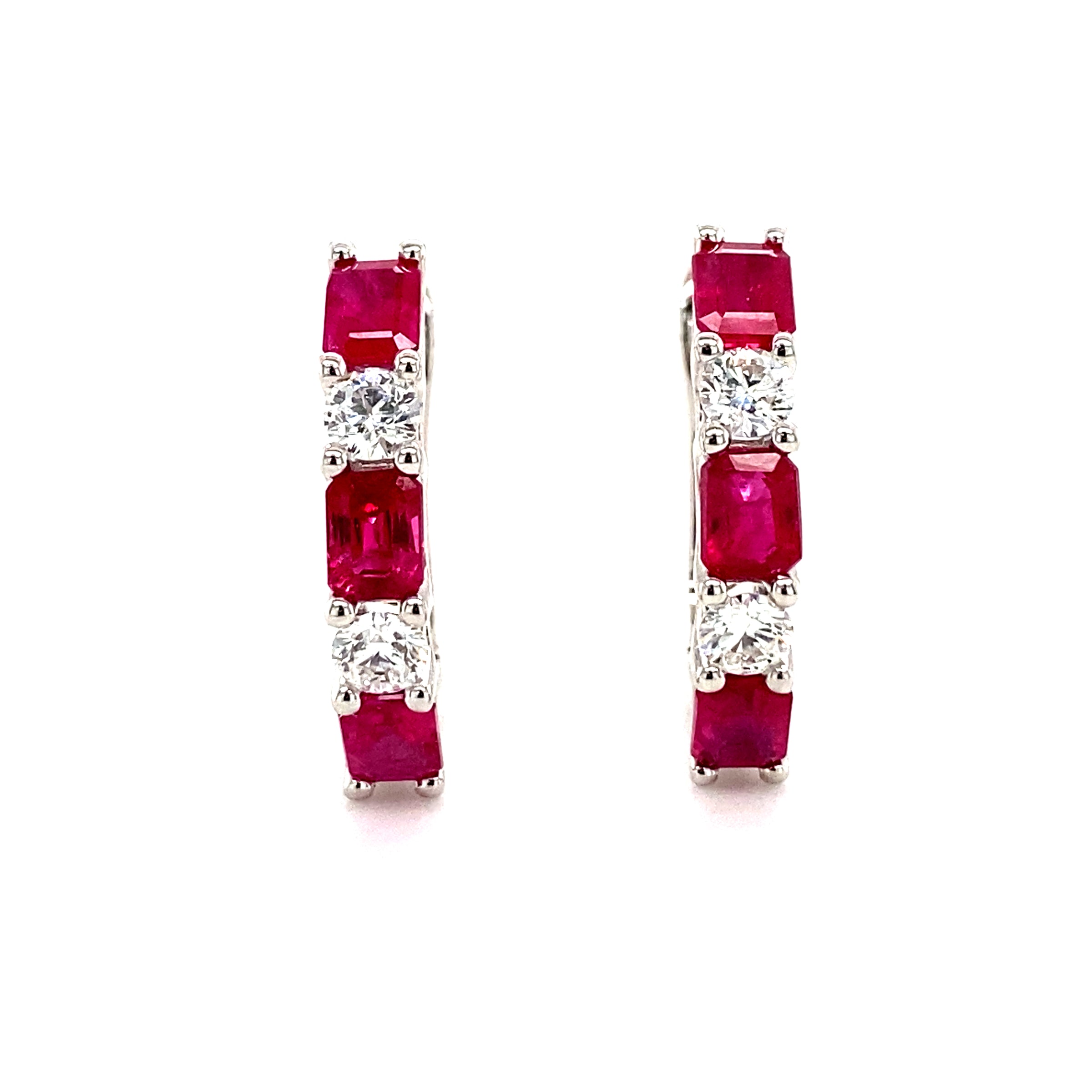 Ruby & Diamond Hoop Earrings in 18K White Gold, 1.87ctw