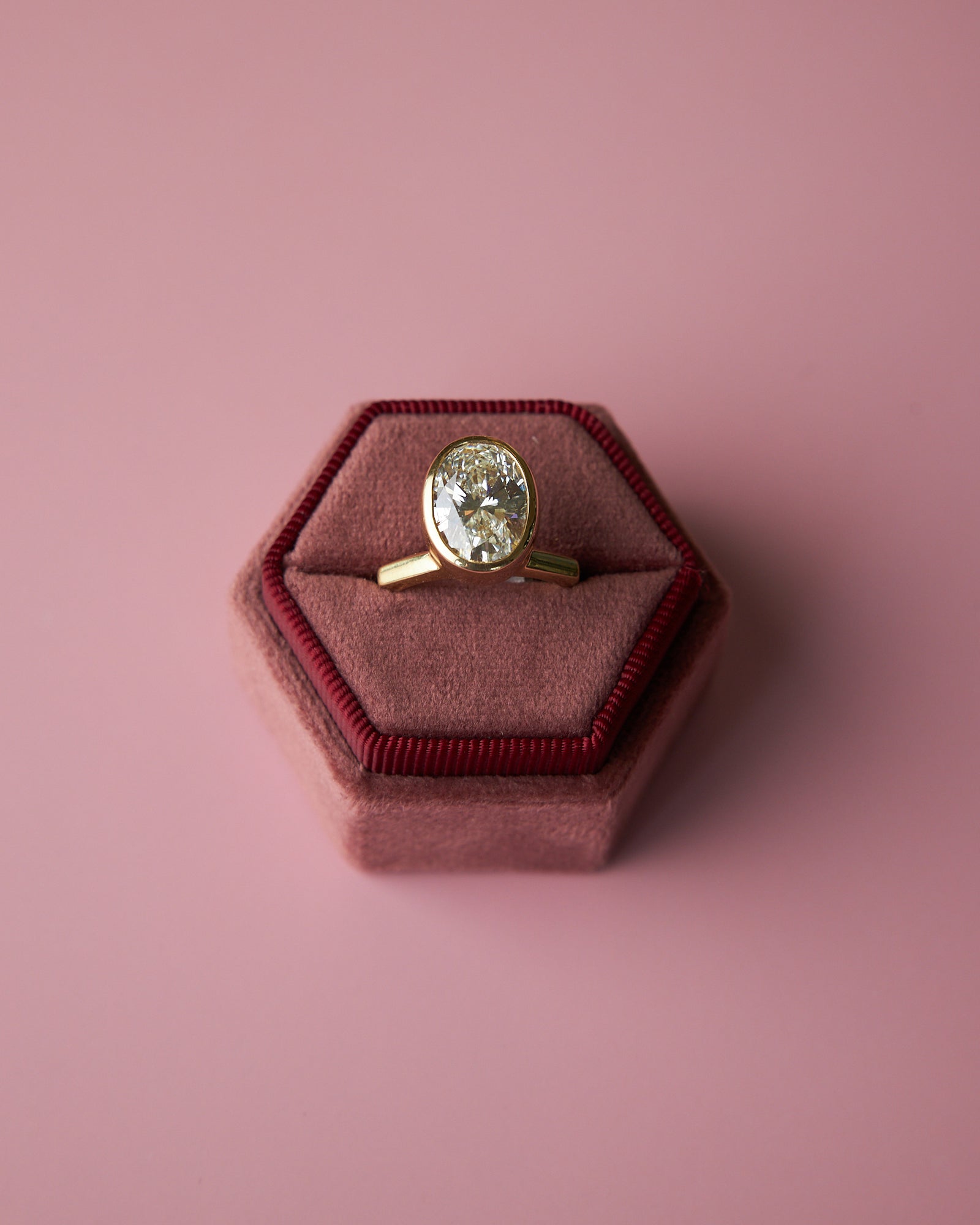 Handmade Oval Diamond Bezel Ring in 18K Yellow Gold, 4.01ct