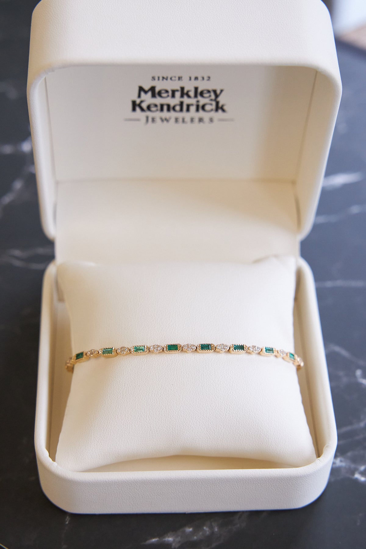 14 Karat Yellow Gold Emerald and Diamond Bracelet