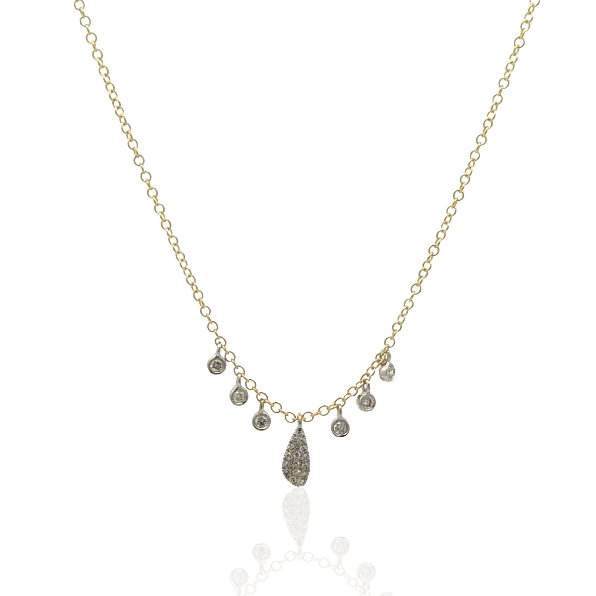 14 Karat White and Yellow Gold Diamond Station Necklace