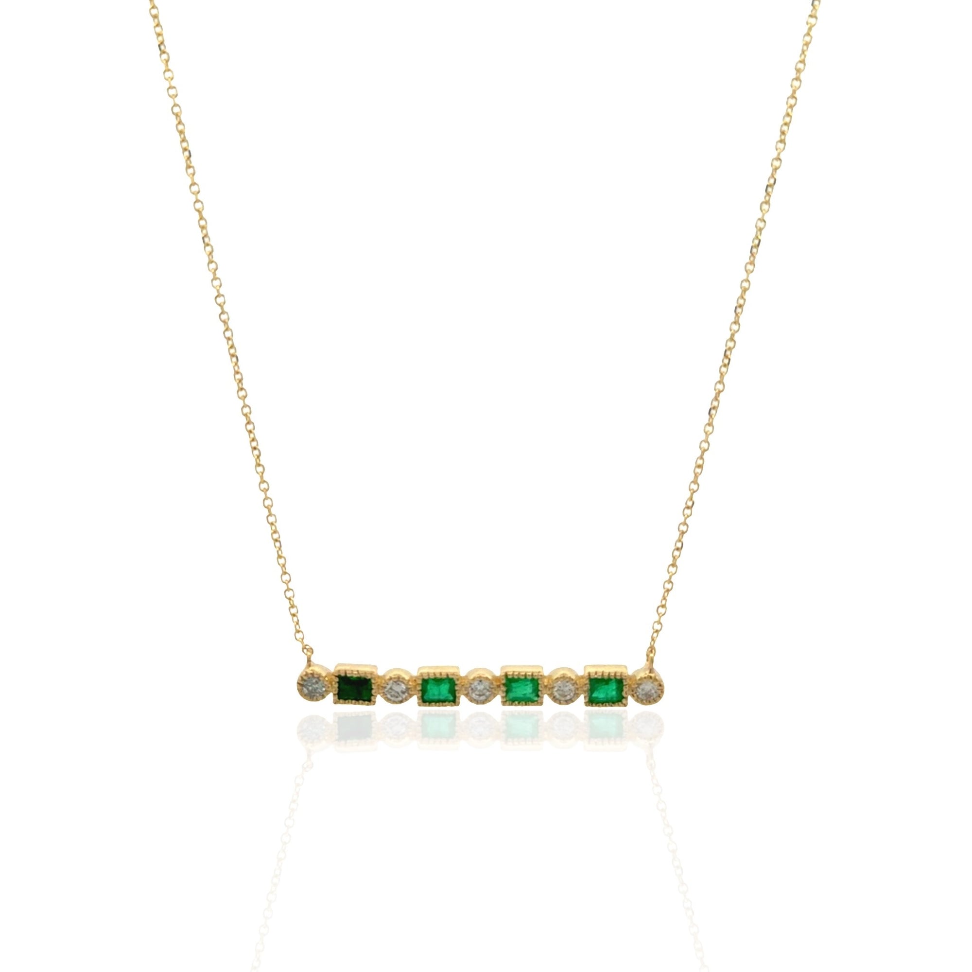 Emerald & Diamond Bar Necklace in 14K Yellow Gold, 0.54ctw