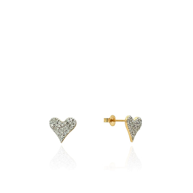 14 Karat Yellow Gold Pave Heart Diamond Earrings