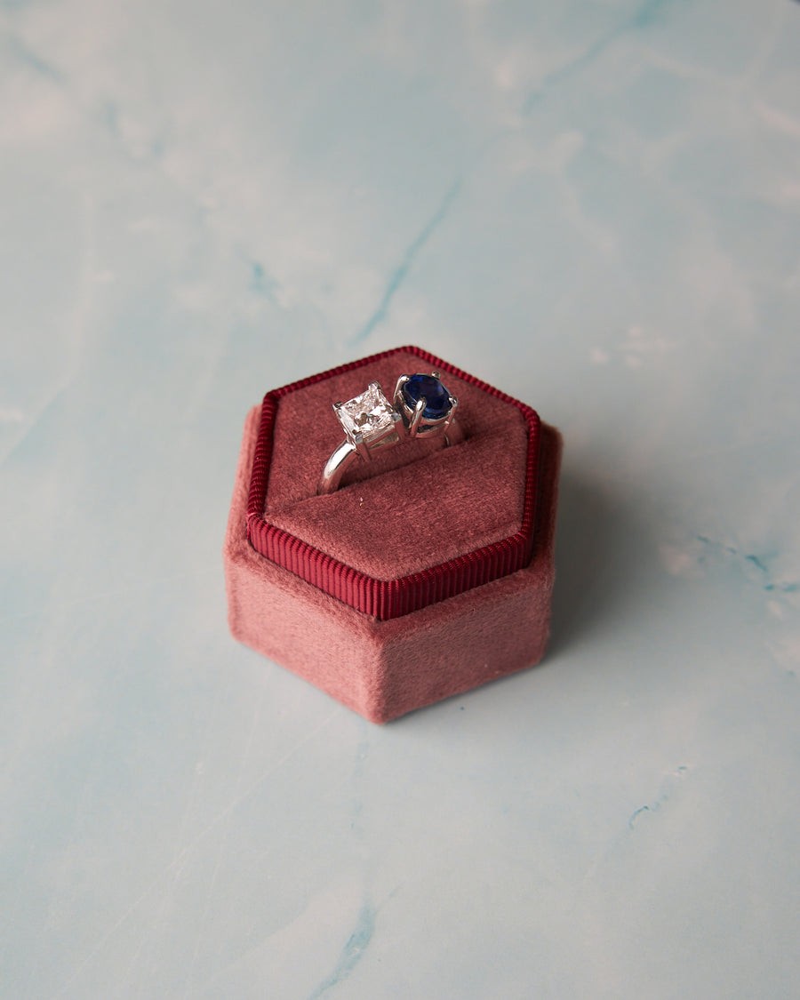 Platinum Toi et Moi Ring with 2.22ct Oval Sapphire and 1.50ct Princess Cut Diamond