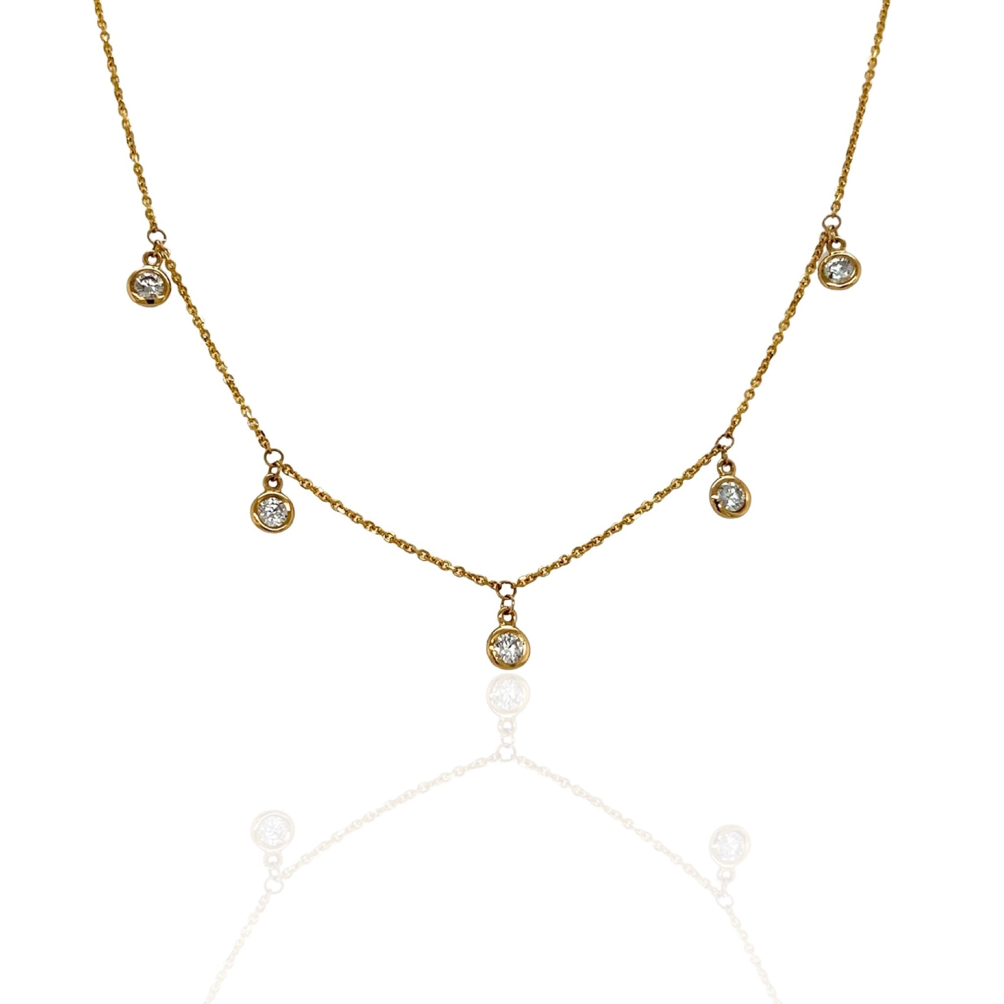 14 Karat Yellow Gold and Diamond Station Necklace