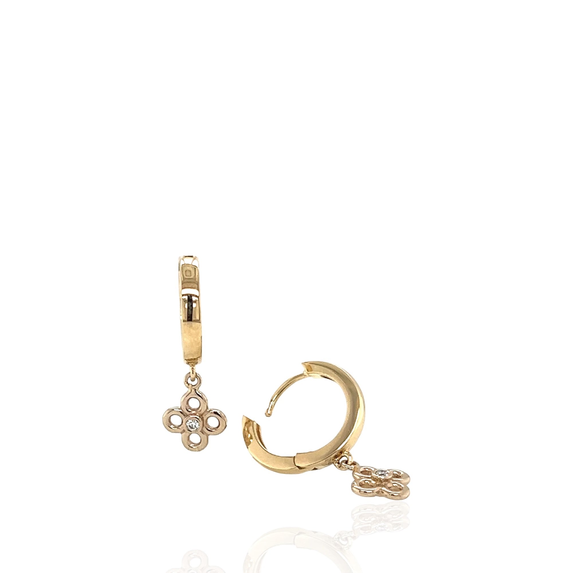 14 Karat Yellow Gold and Diamond Earrings
