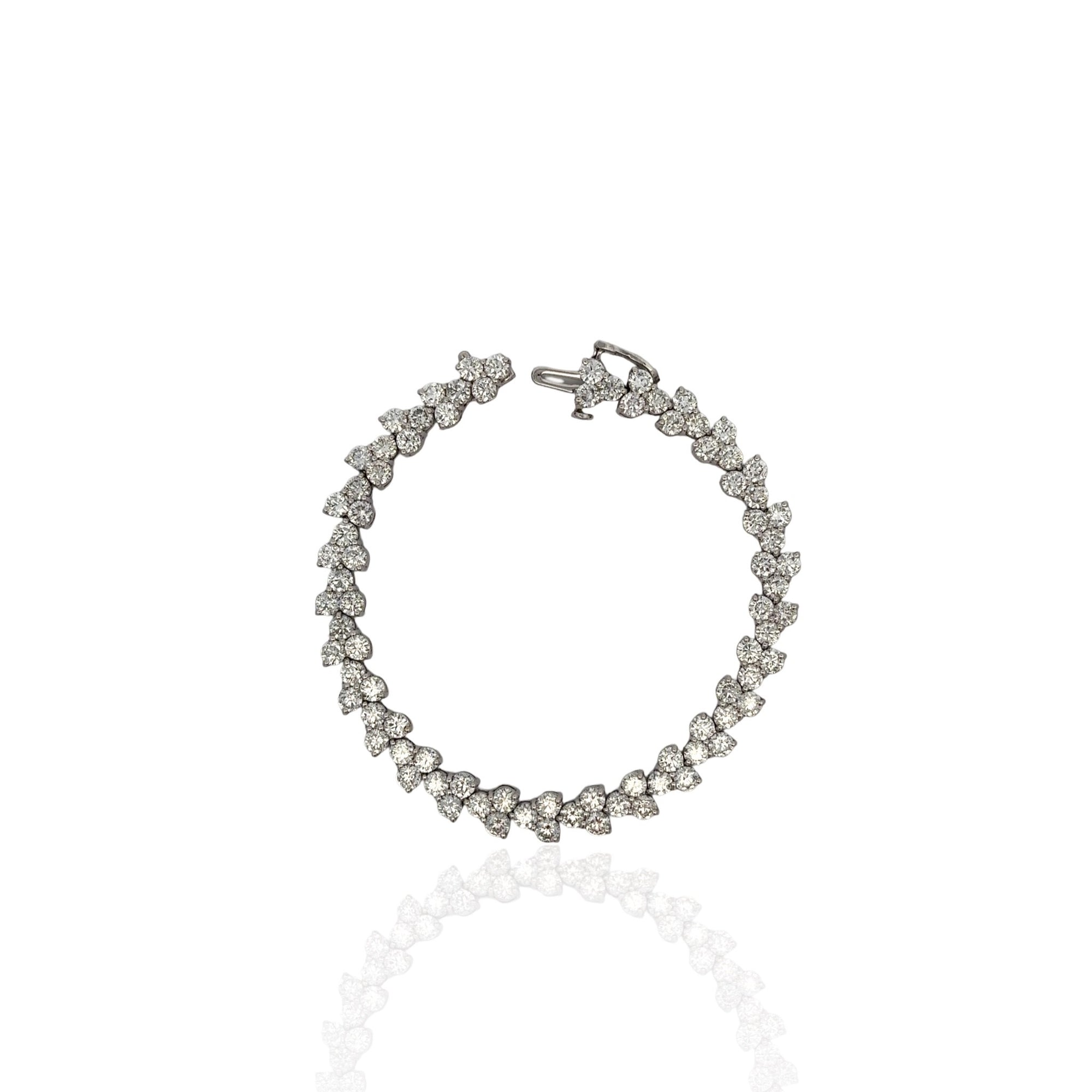 Diamond Cluster Line Bracelet in 18K White Gold, 12.03ctw