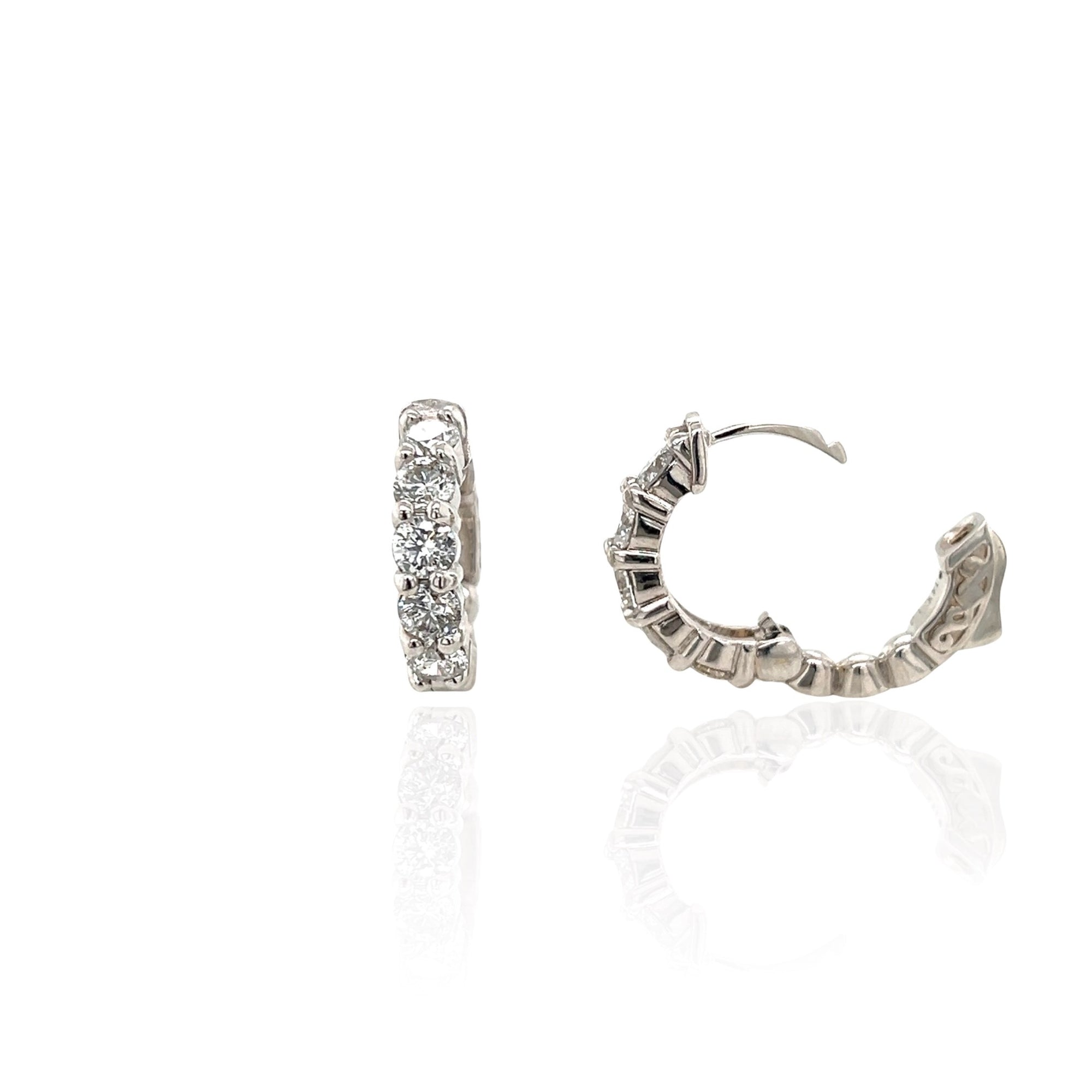 14 Karat White Gold Diamond Hoop Earrings