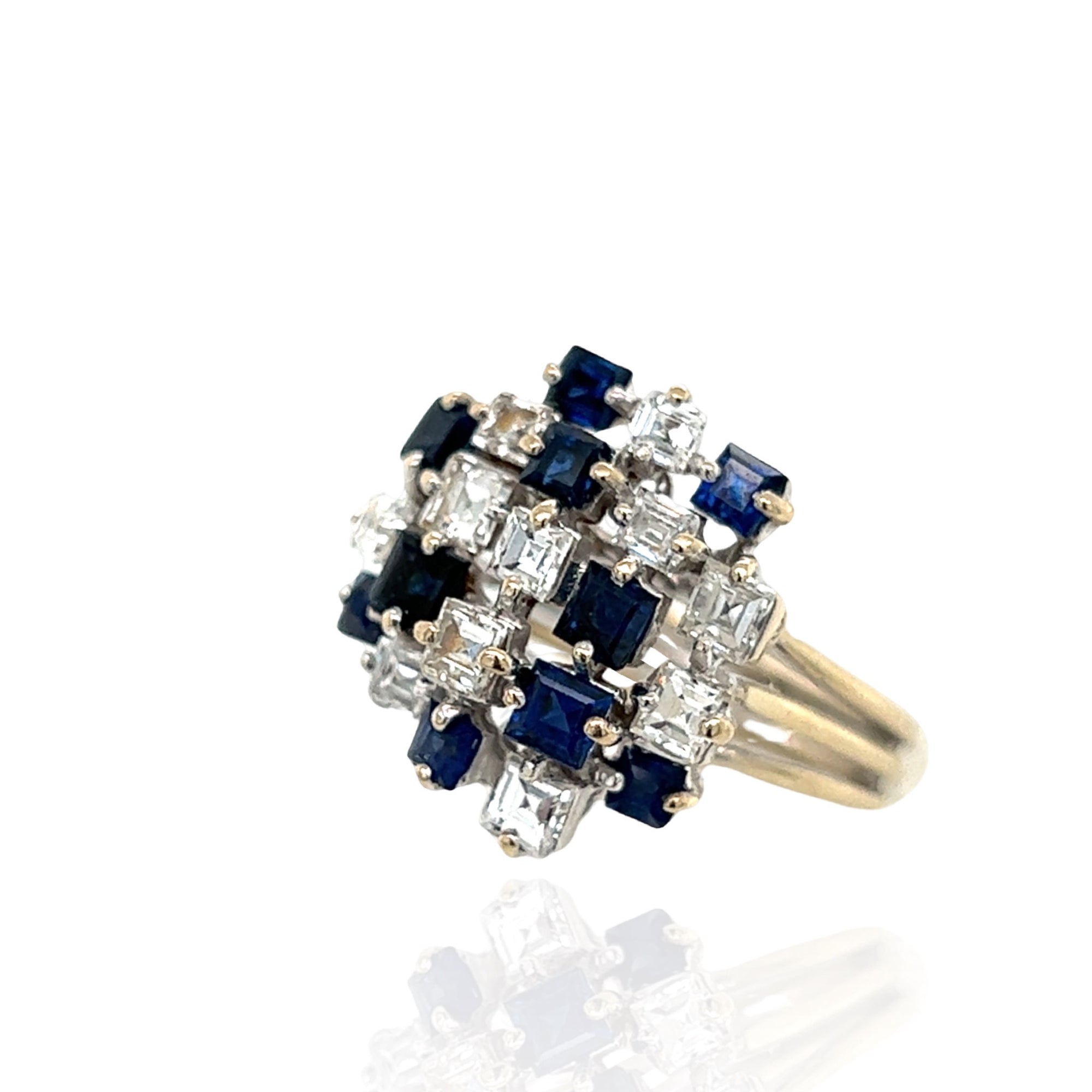 14 Karat White Gold Diamond and Sapphire Ring