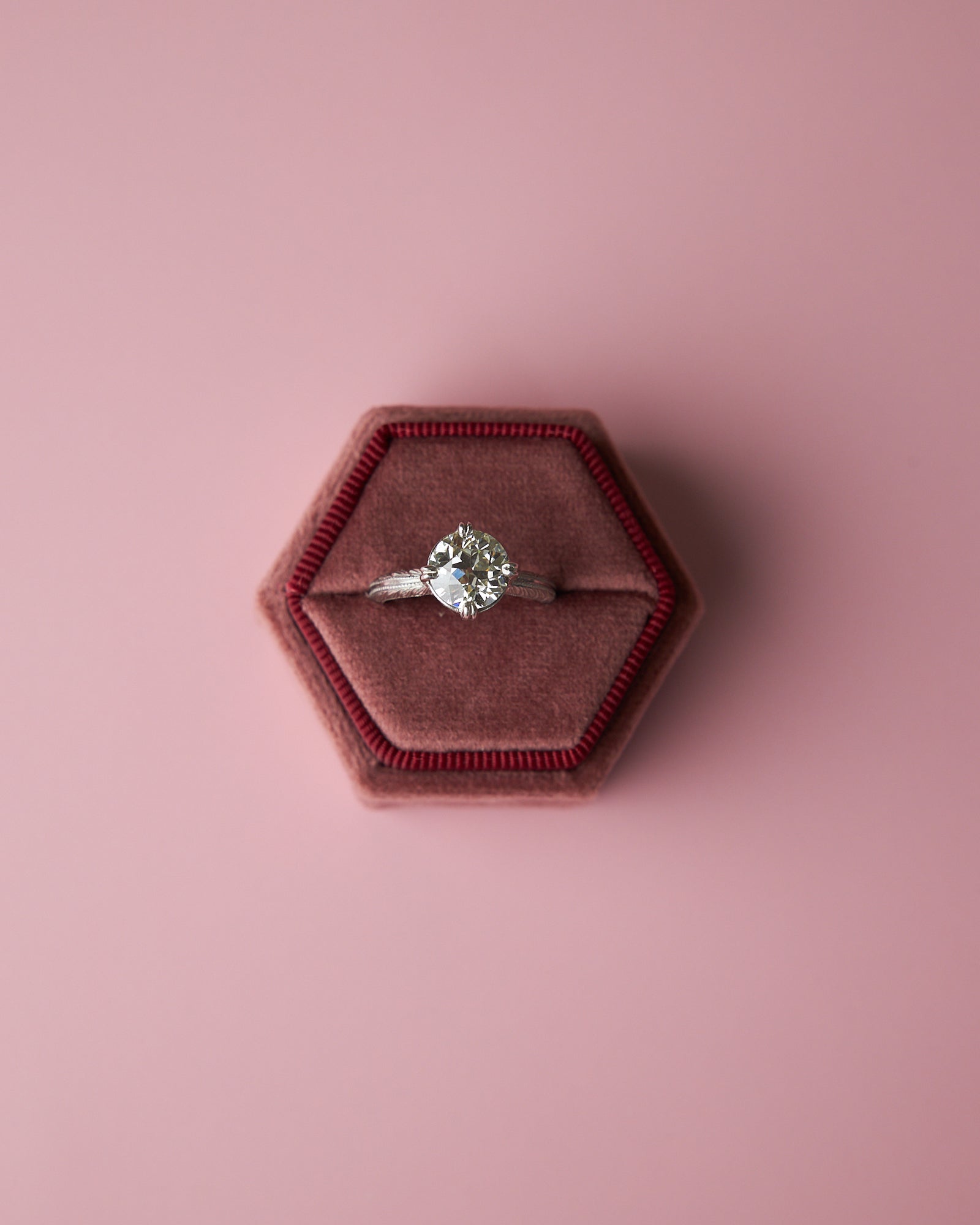 Platinum Floral Engraved Ring with 2.31ct Old European Cut Diamond