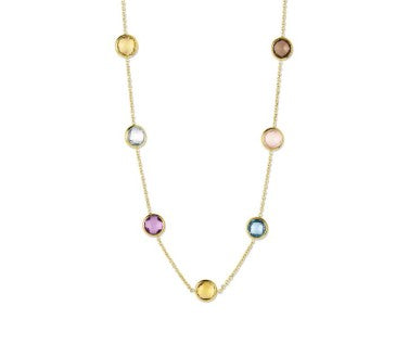 14 Karat Yellow Gold Multi-Gemstone Station Necklace