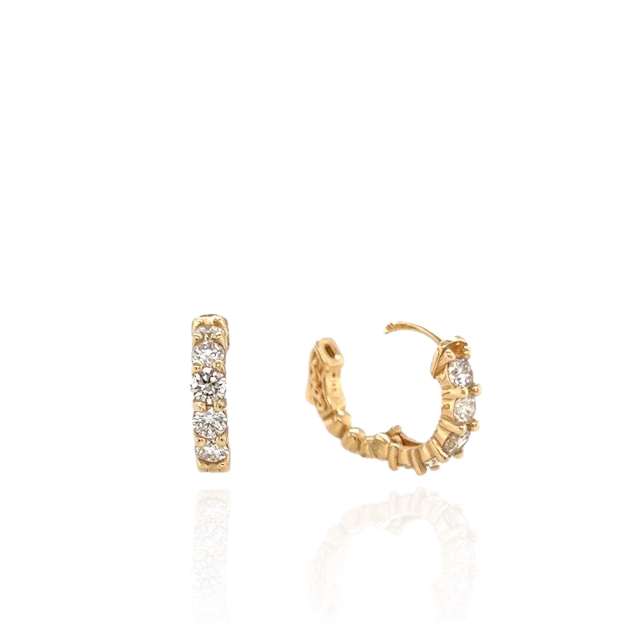 14 Karat Yellow Gold Diamond Hoop Earrings