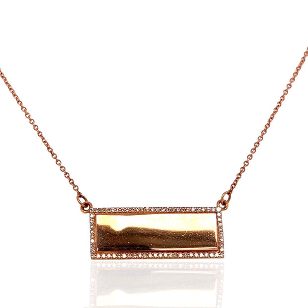 14 Karat Rose Gold and Diamond Engraveable Bar Necklace