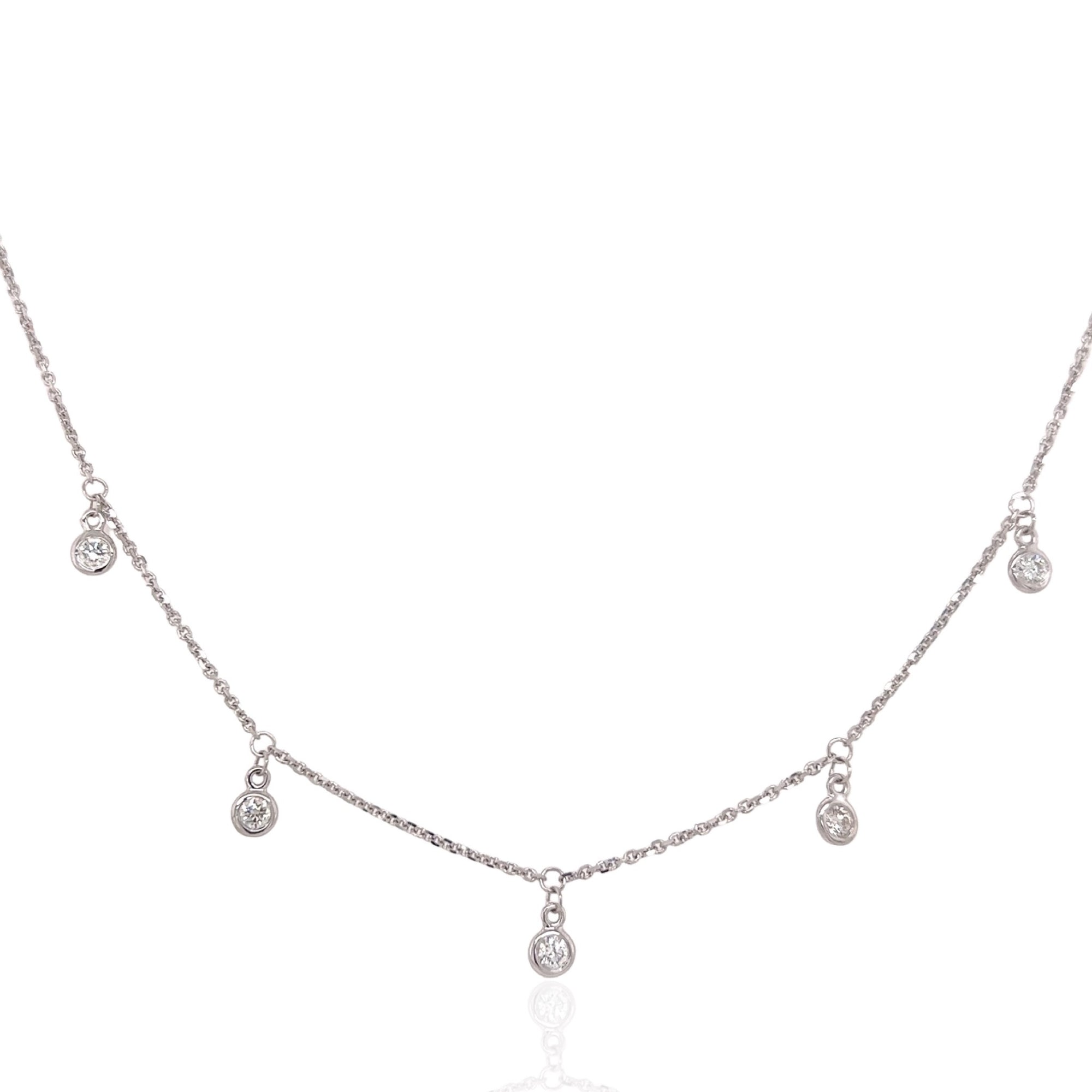 14 Karat White Gold Diamond Station Necklace