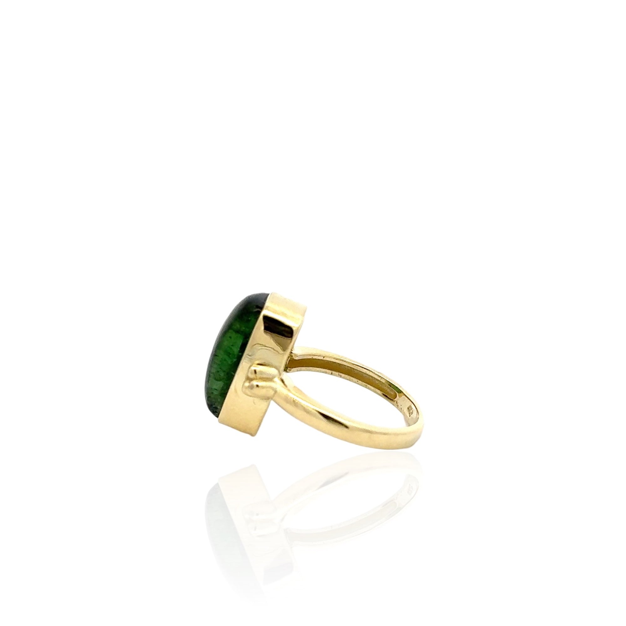 Green Tourmaline Cabochon Ring in 14K Yellow Gold, 8.55ct