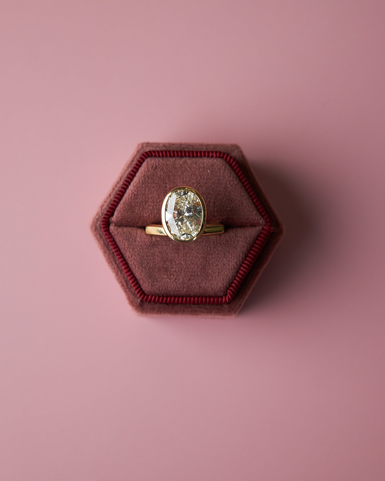 Handmade Oval Diamond Bezel Ring in 18K Yellow Gold, 4.01ct