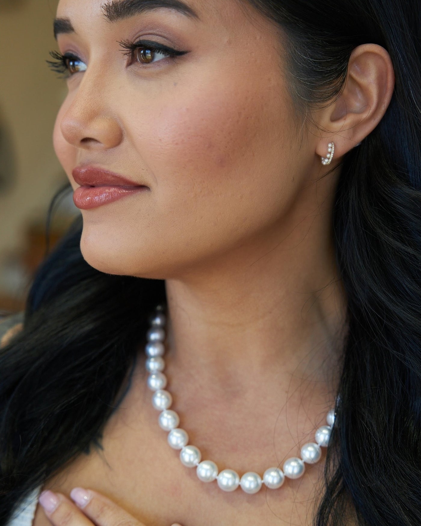 14 Karat Yellow Gold Freshwater Pearl and Diamond Earrings