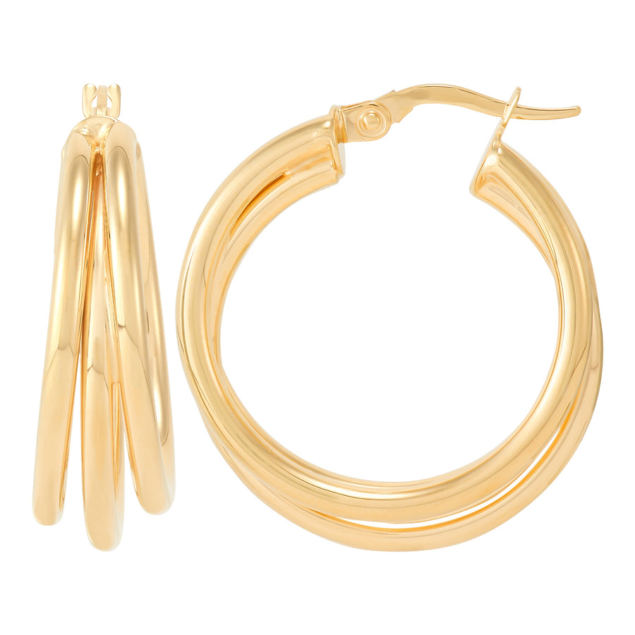 Triple Row Tube Hoop Earrings in 14K Yellow Gold