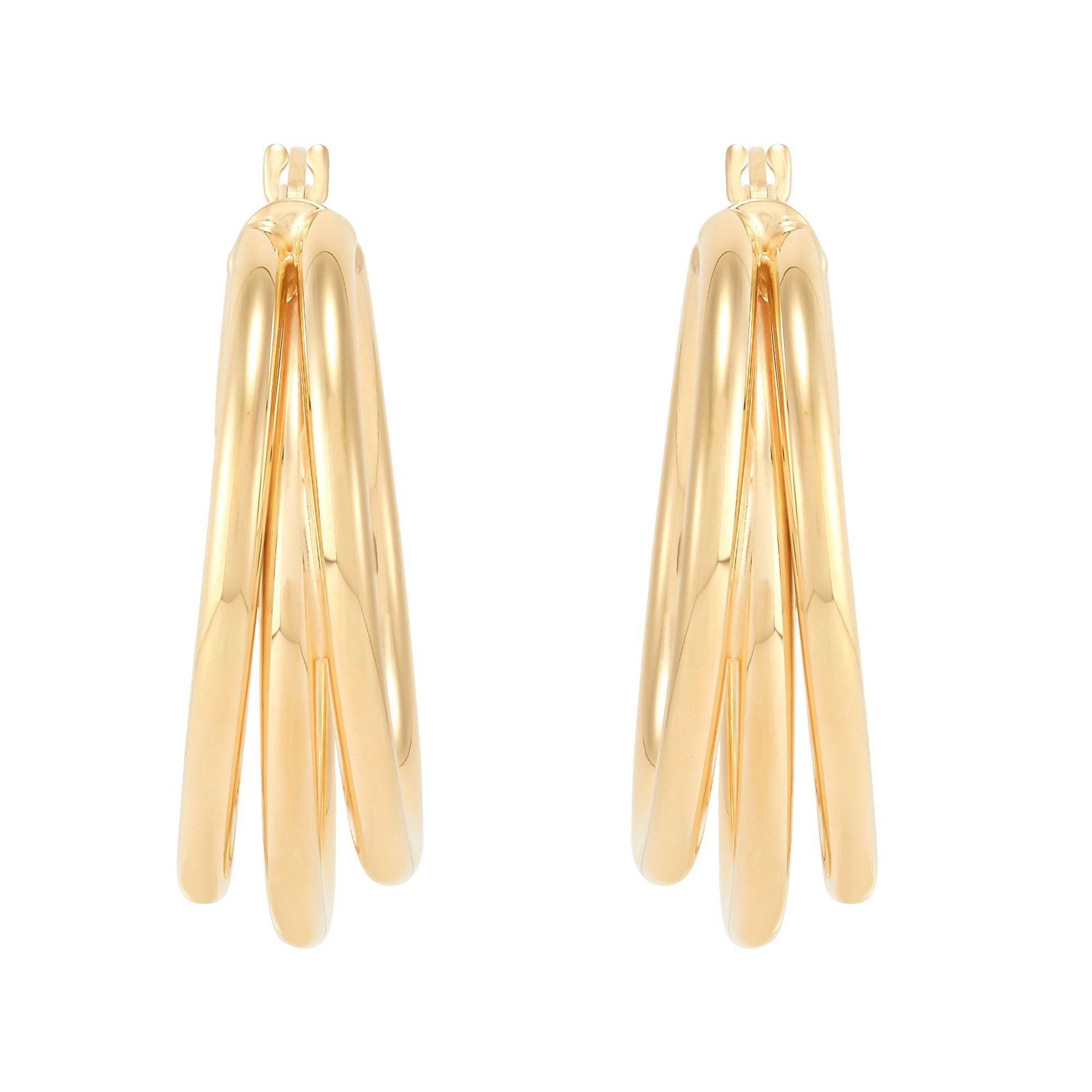 Triple Row Tube Hoop Earrings in 14K Yellow Gold