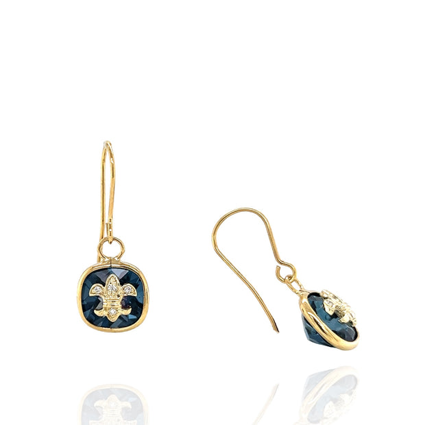 14 Karat Green Gold Blue Topaz and Diamond Earrings