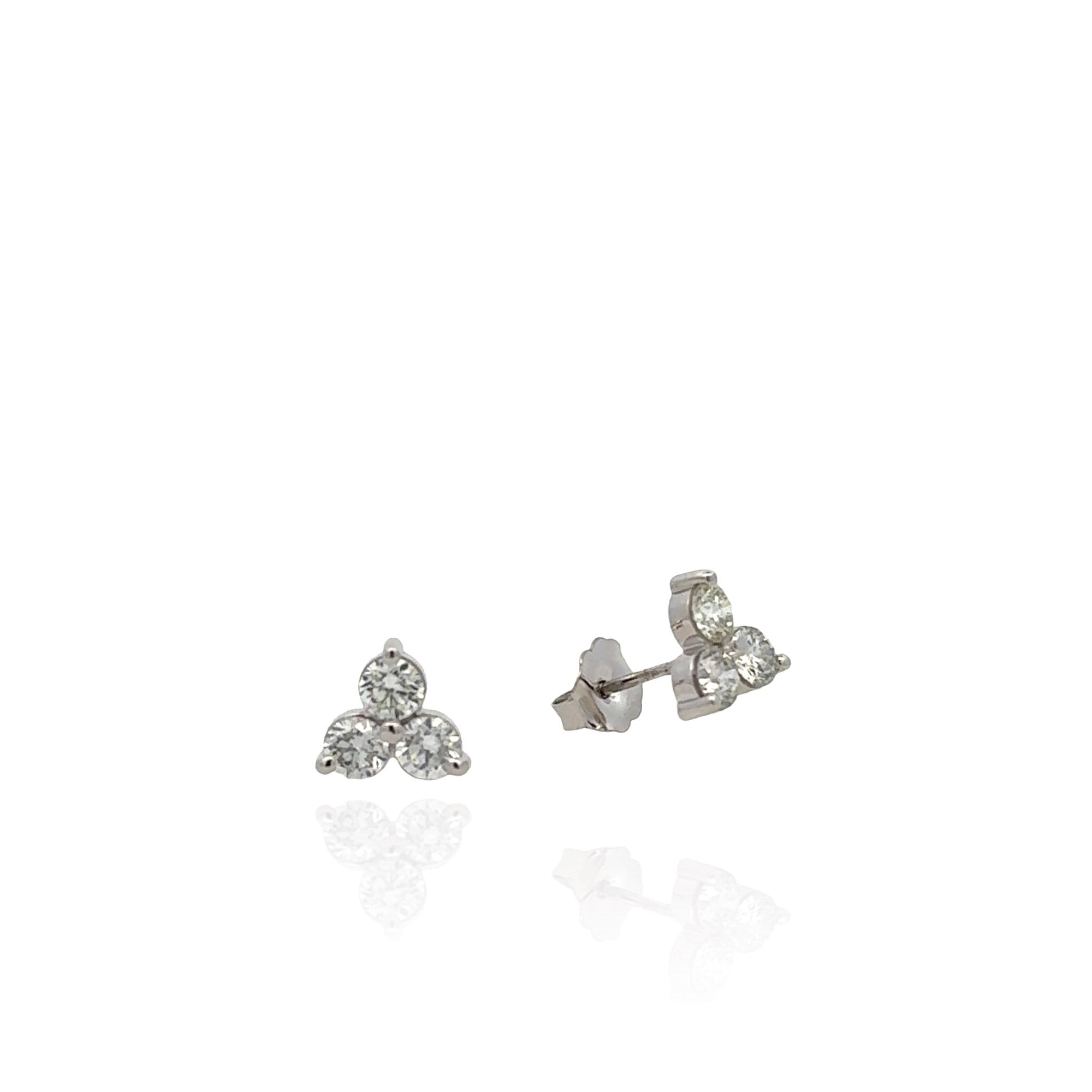 14 Karat White Gold 3-stone Diamond Stud Earrings