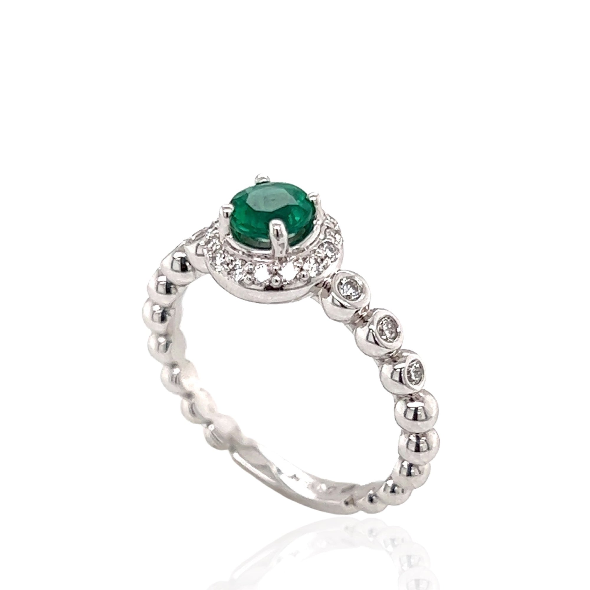 14 Karat White Gold Emerald and Diamond Ring