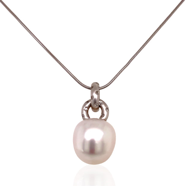 18 Karat White Gold Pearl and Diamond Pendant